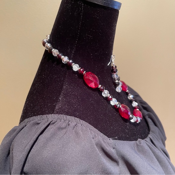 Y2k Ruby crystal beaded necklace set - Picture 4 of 5